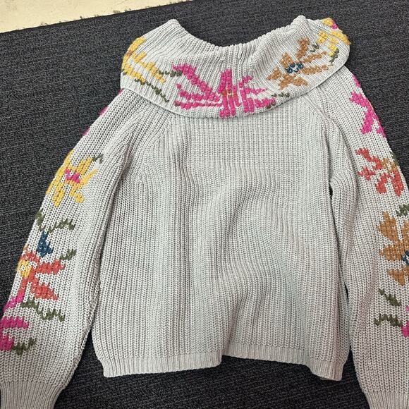 Sundance Cowl Neck Sweater Embroidered Womens Large L Floral Gray - Picture 6 of 7